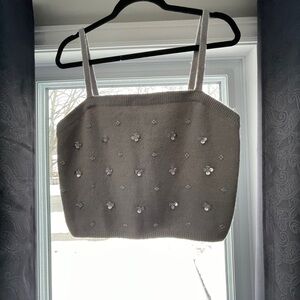 Endless Rose Embellished Gray Knit Cropped Sweater